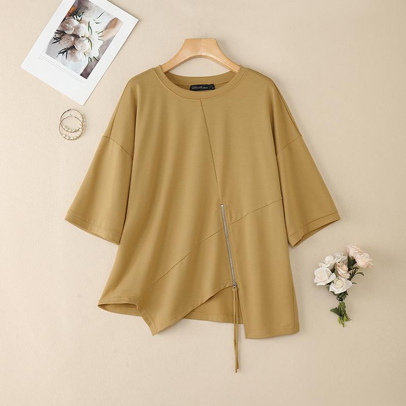 

ZANZEA Женская повседневная блузка с круглым вырезом, однотонная, летняя, с рукавом до локтя 5XL