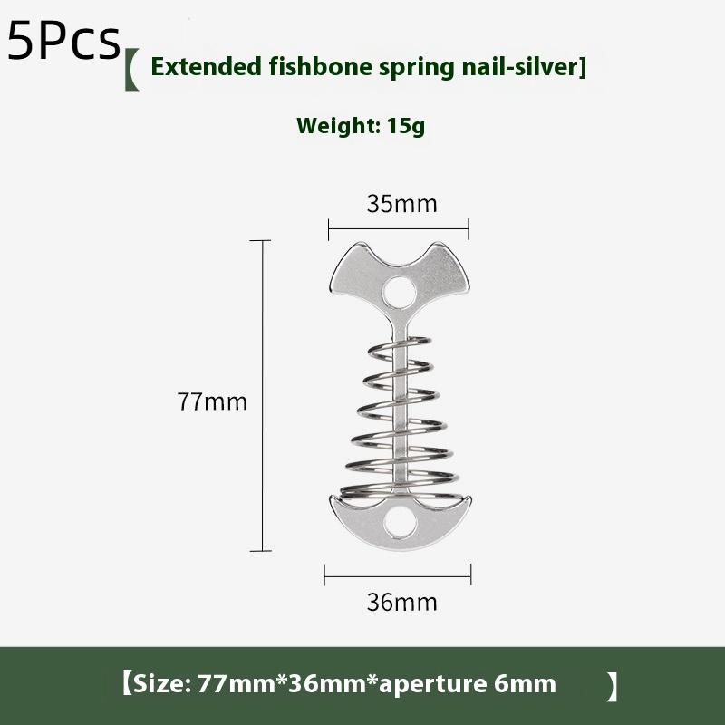 5Pcs Camping Deck Nails Spring Fish Bone Nails Wooden Board Tent Pegs Ground Nails Climbing Tent Accessories