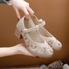 Fashion Women's Summer New Chinese Style Hanfu Shoes Fashion Vintage Flowers Embroidery Round Toe High Heel Cloth Shoes Zapatos De Mujer