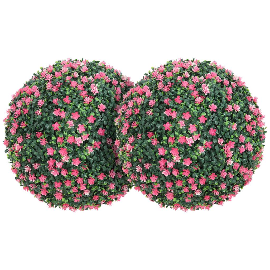 Set of Two Artificial Boxwood Balls Plants - Pink