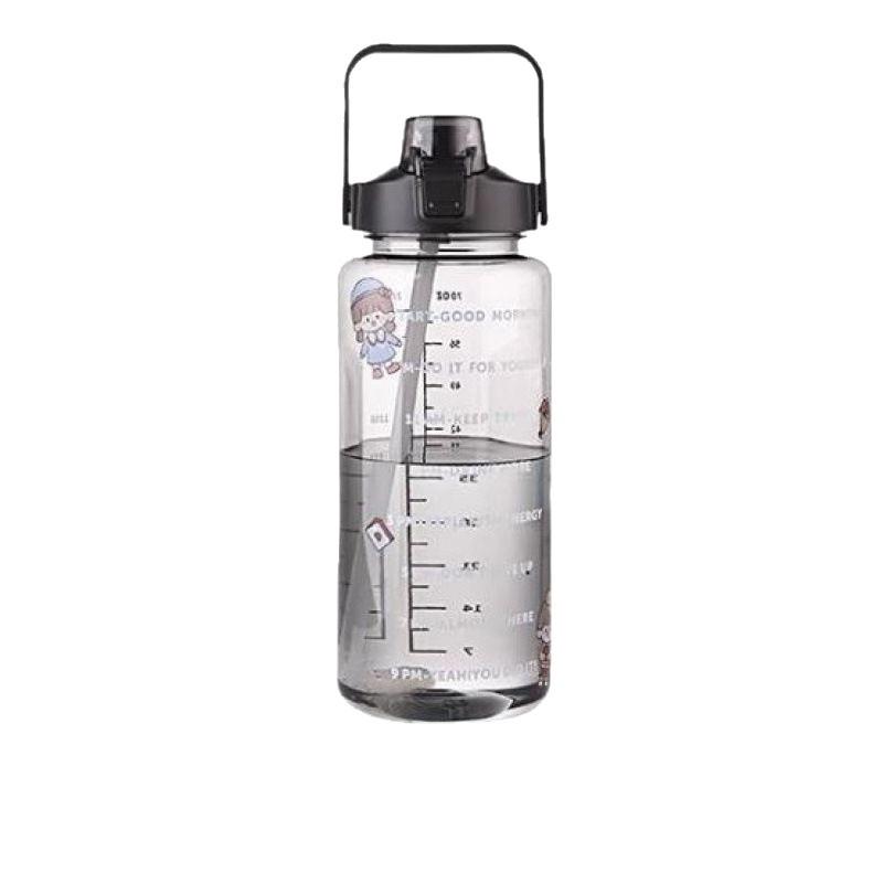 2000ml Women's Water Bottle with Straw & Time Scale - Large Capacity Sports Kettle