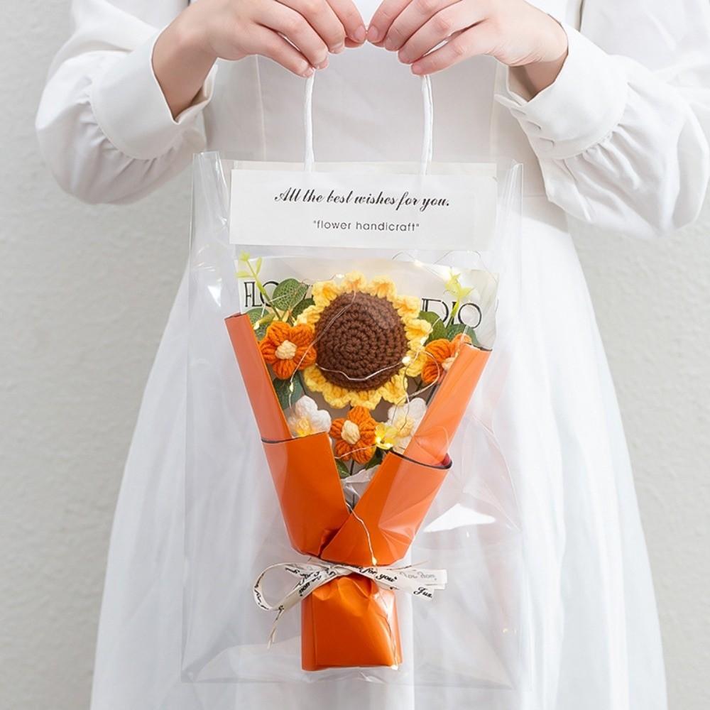 Knitted Crochet Flowers Bouquet Glowing LED Lights Eternal Simulated Flowers Handmade Mother's Day Gifts