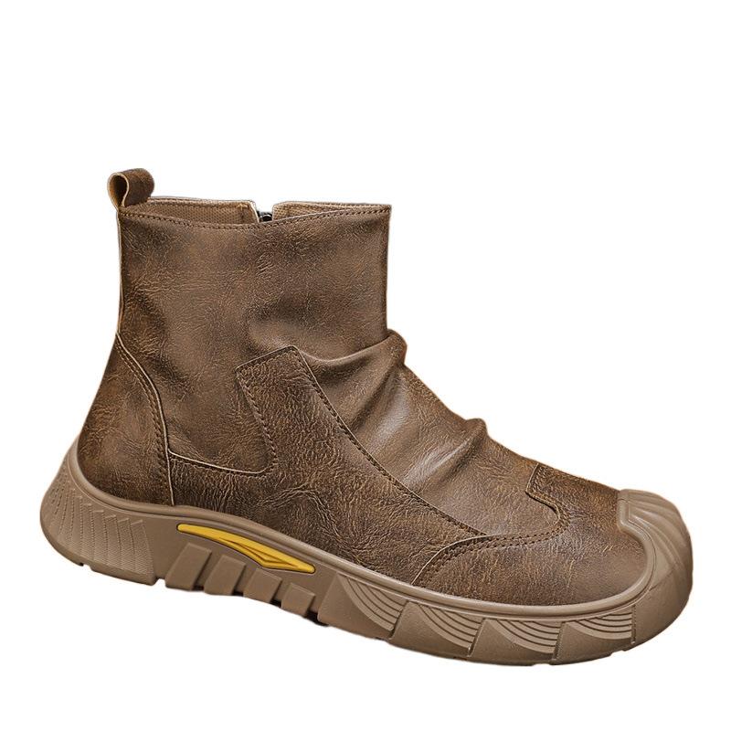 New autumn sports and leisure retro side zipper high-top labor insurance Martin leather shoes