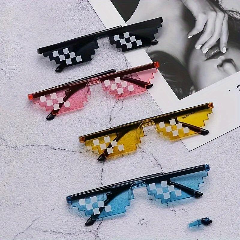 1pc Personalized Mosaic Pixel Party Glasses 2D Anime Funny Design Durable Plastic Photo Props Playful Celebratory Accessories
