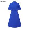 ZANZEA Women Casual Turn Down Collar Loose Short Sleeve Shirt Dress