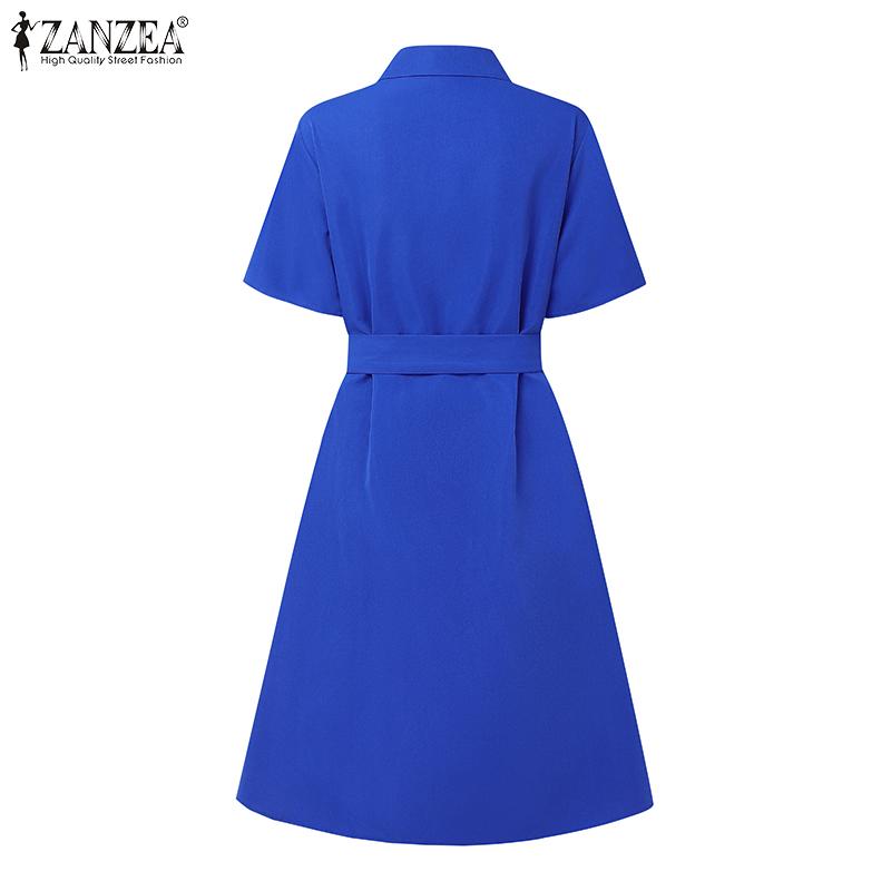 ZANZEA Women Casual Turn Down Collar Loose Short Sleeve Shirt Dress