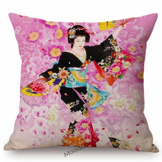 Ancient Japanese Traditional Geisha Oil Painting Art Home Decorative Sofa Throw Pillow Case Beautiful Girl Linen Cushion Cover