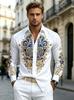 Camicia da Uomo a Maniche Lunghe con Collo Stampa alla Moda Tessuto Morbido Comoda Lussuosa Alta Qualità Abbigliamento per Feste Sociali