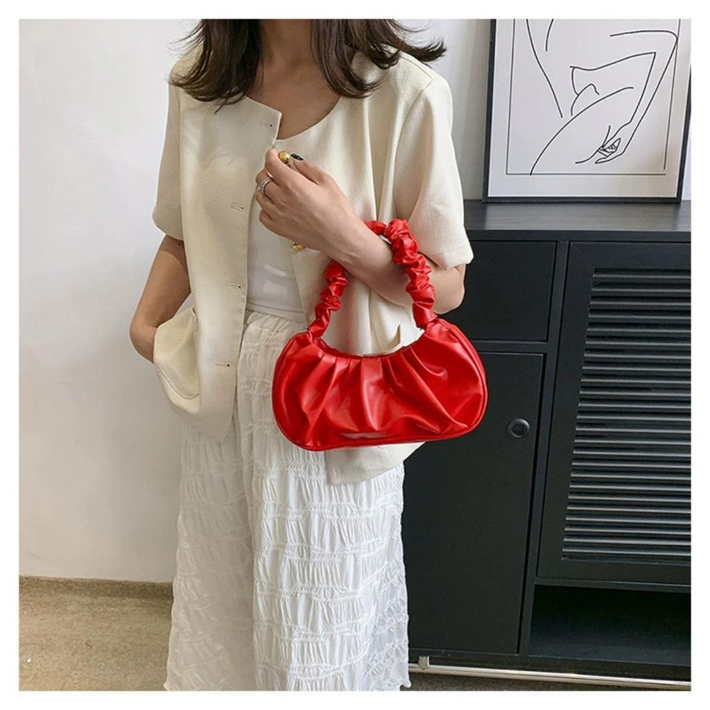 New Korean Style Shoulder Dumpling Bag, French Style Bag, Fashionable Cloud Bag, Pleated Handbag for Women