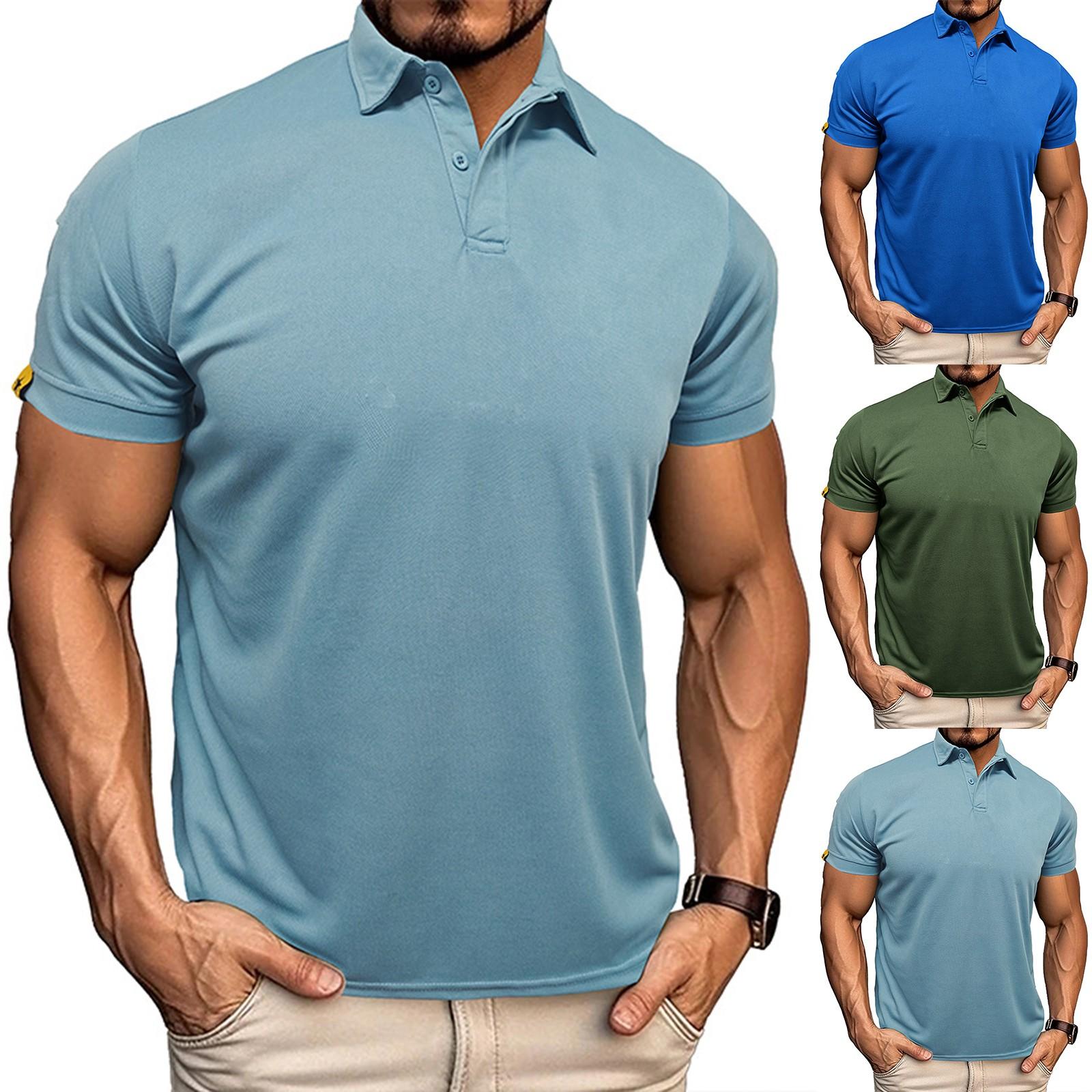 

Men s Summer Solid Color Quick-drying Lapel Short-sleeved Sports T-shirt Tops L армия зеленый