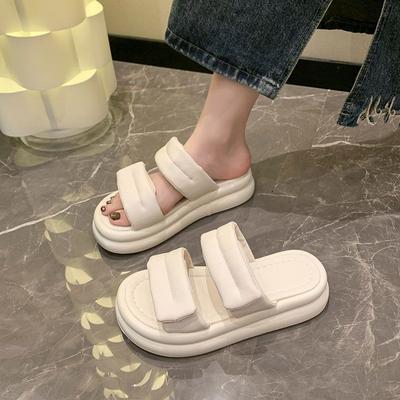 Muffin Dicksohlige Coole Hausschuhe Damen Sommerbekleidung 2025 Neue Klettverschluss Strandsandalen Mode und High-End Ein-Wort-Slipper