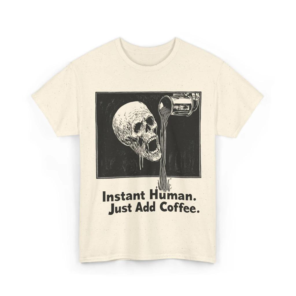 Gothic Coffee Shirt Funny Skeleton Coffee Tee Dark Humor Coffee Lover Gift Vintage Horror Addict Sarcastic T-Shirt Men Clothing