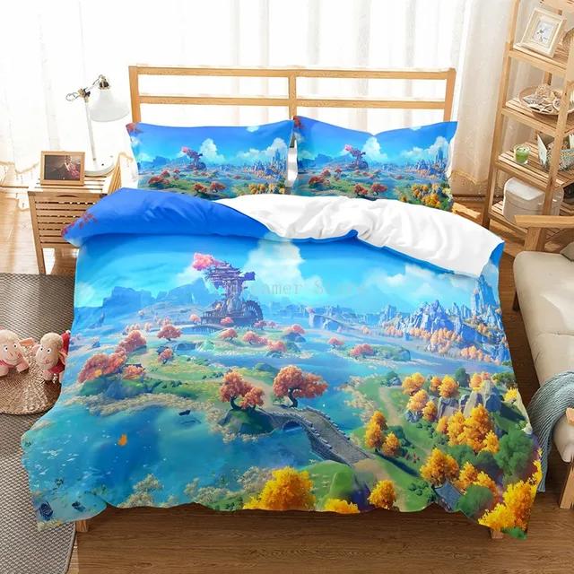Genshin Impact Bedding Set For Kids Teens Boys Girls Game Duvet Cover With Pillowcase Microfiber Bedclothes Cartoon Bed Linen
