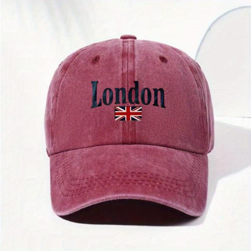 Unisex Vintage Baseball Cap With "London" Embroidery & Union Jack Flag Design - Breathable, Lightweight Fabric For Outdoor Trave