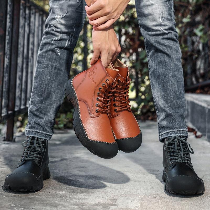 High Top British Style Autumn Retro Men's Tooling Mid-Top Boots Autumn and Winter Snow Boots Leather Boots Fashion Shoes