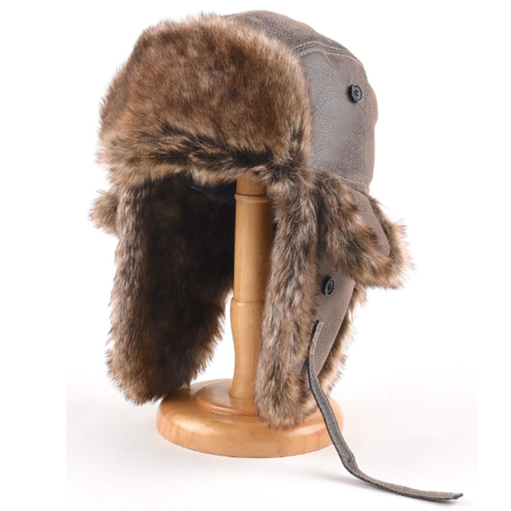 Winter Bomber Hat with Flight Extra Brushed Fleece with Ear Perfect for and Outdoor Activities [FREESE] Men's Leather-Look Cap, Warm, Thick, Flaps,