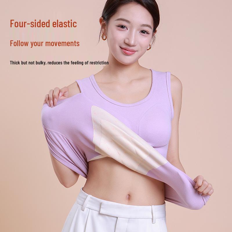 Vestă caldă din lână merino pentru femei cu cupe fixe și plăcuțe încorporate pentru toamnă/iarnă