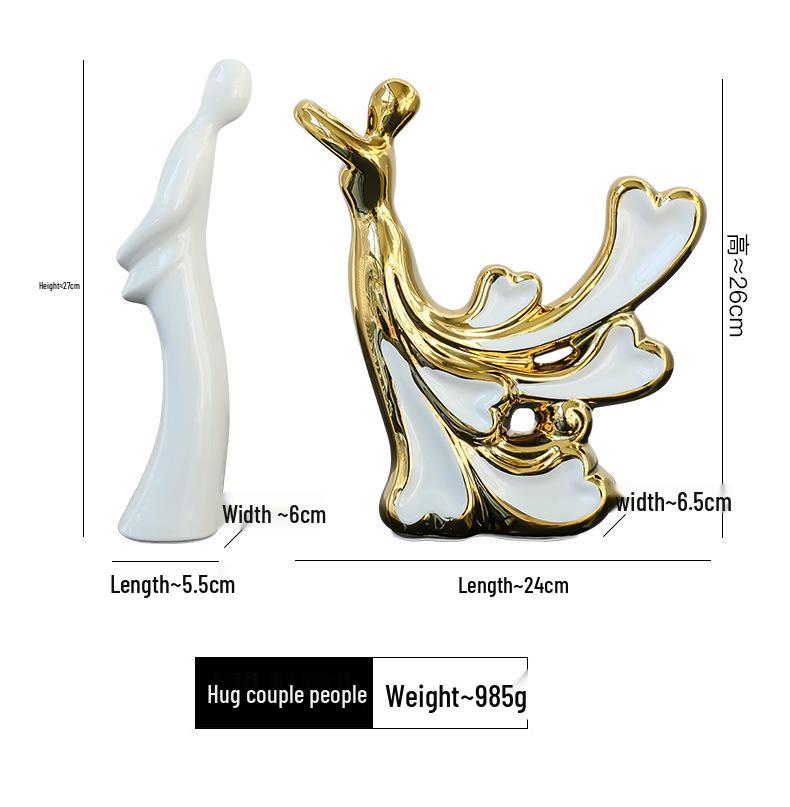 European Light Luxury White Gold Ceramic Couple Figurines for Living Room and Wine Cabinet Decor