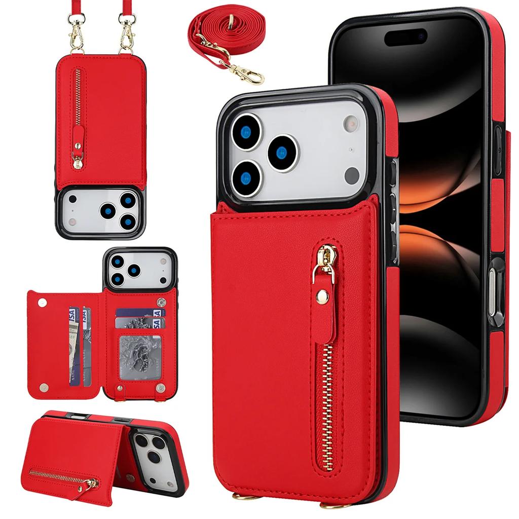 Crossbody Zipper RFID Wallet Card Slot Phone Case for IPhone 17 Pro Max 17 Air 16E 16 15 14 Plus 13 12 11 XR XS Leather Cover