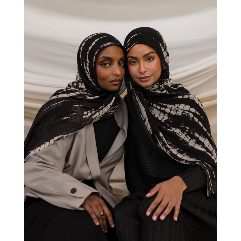Cotton Blend Scarf With Ink Wash Print Lightweight Head Cover Muslim Women 180x80cm