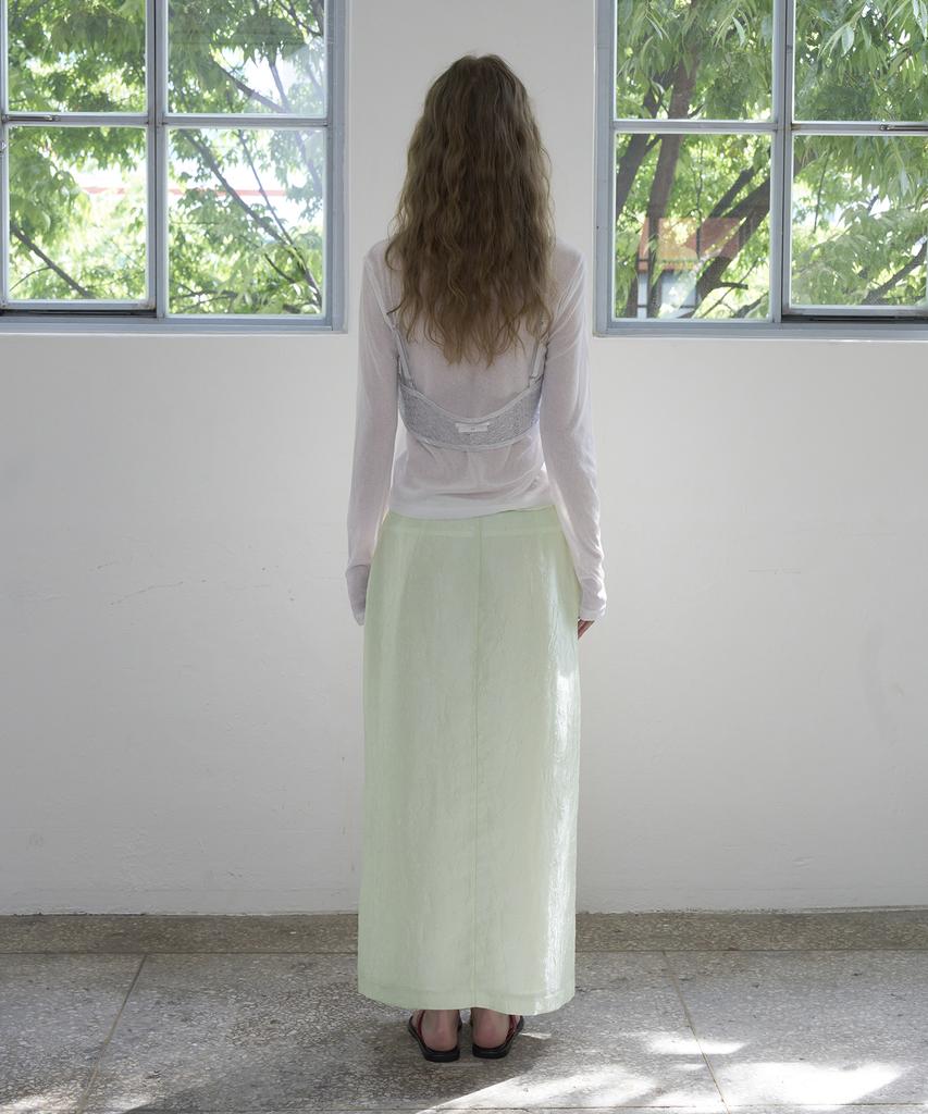 Mosyupamosyu Wrinkle Maxi Low-Rise Slit Skirt [Light Mint]