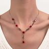Vintage French Red Rose Flower Necklace Bracelet Set for Women Fashion Romantic Clavicle Chain Necklace Engagement Jewelry Gifts