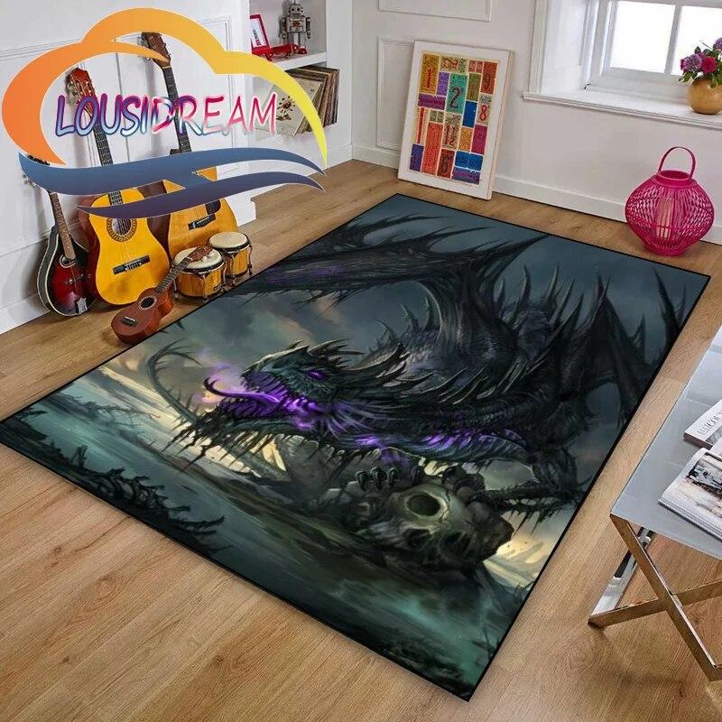 Chinese Dragon or Mythical  Playroom and Bedroom Plush Carpet Non-slip  Soft Play Mat Bed Area Rug Parlor Decor