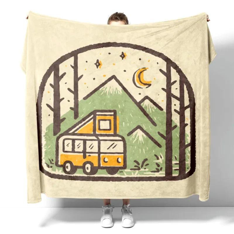 

Go Happy Camper Korea Plaid Children Throw Double Anime Blanket Beige Tapestry Sofa Cover Fluffy Soft Couch Useful Thing Home 75x90cm