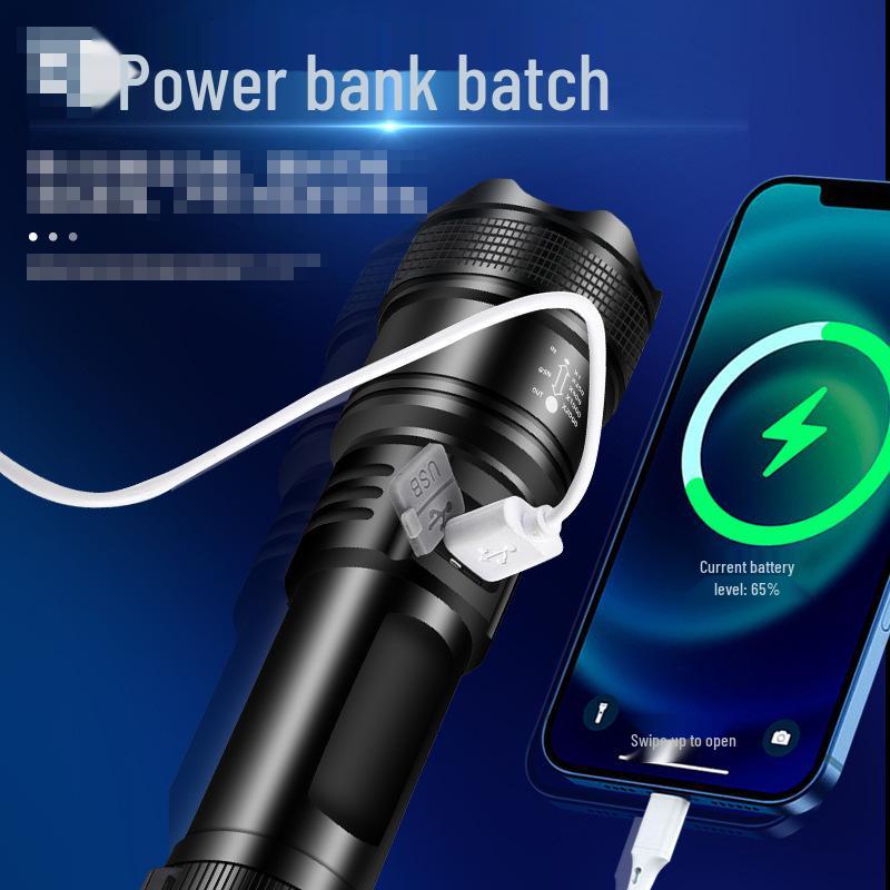 Rechargeable High-Power LED Flashlight, Long-lasting Light with Telescopic Zoom, Portable for Outdoor or Emergency Use