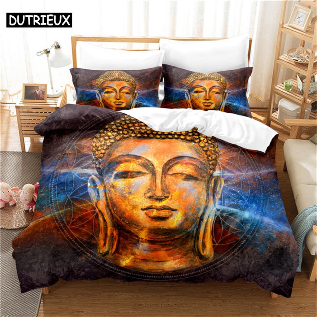 

3D Digital - Printed Budha Statue - Themed Quen - Sized Dimensionsd Soft with Soft Fabric Duvet Cover Set featuring Fashionable Design 100*200cm Single