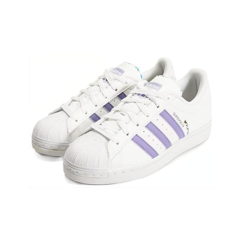 Adidas Originals SUPERSTAR Slip Resistant Abrasion Resistant Low top Kids' Skateboarding Shoes White Purple Sneakers HP6215