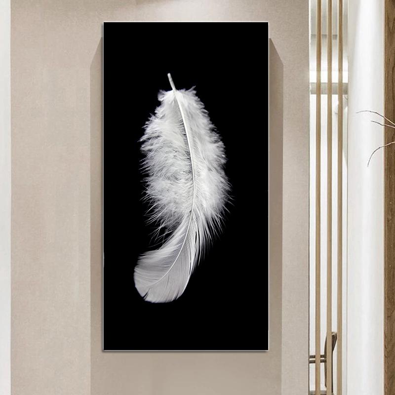 Modern Black White Feather Canvas Painting Scandinavian Posters and Prints Nordic Wall Art Picture for Living Room Decoration