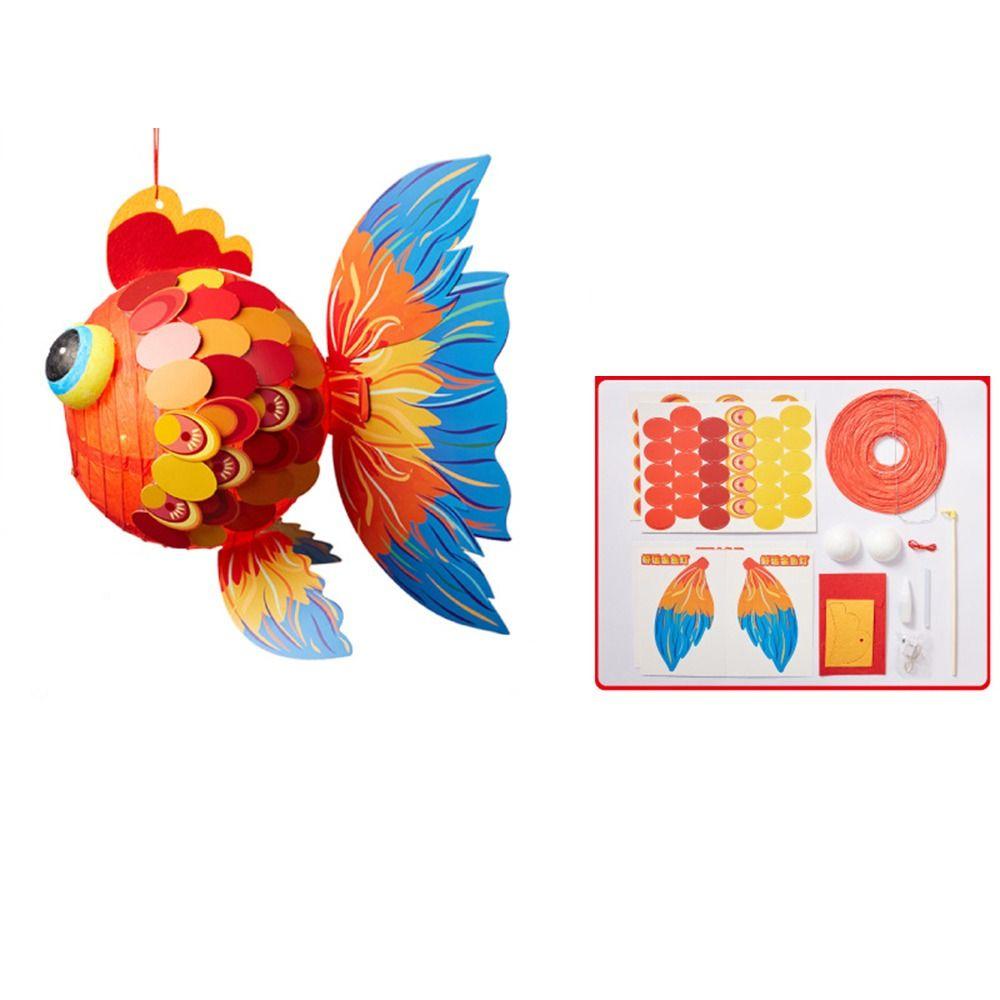 Handmade DIY Mid-Autumn Lantern With LED Light Koi Carp Fish Lantern Portable   Home Decoration