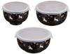 Microwave Bowl 3P Hanaasobi Black with Sticker AMJ-3T-371