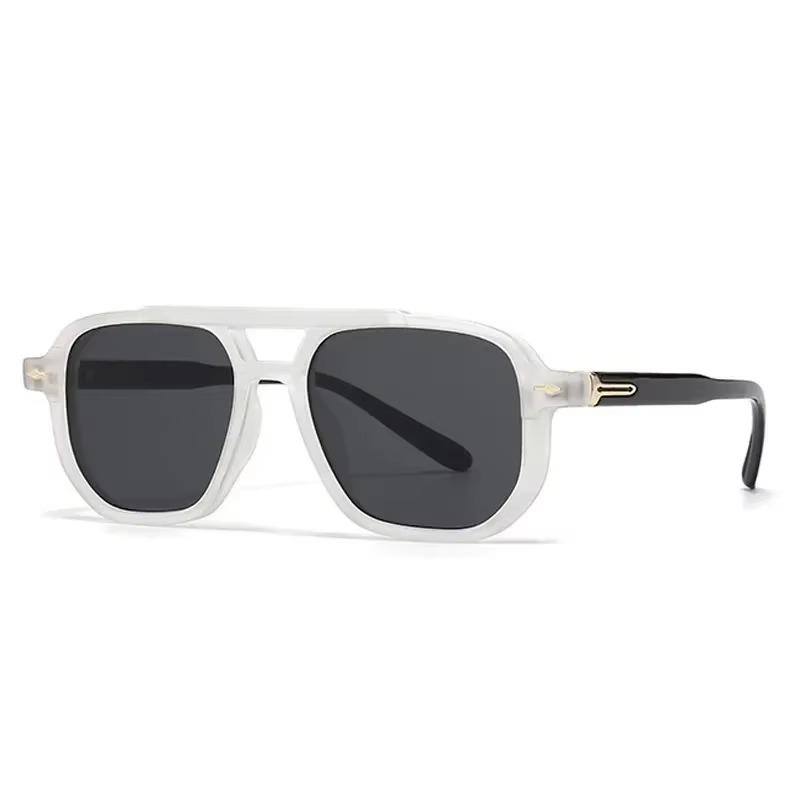 Occhiali da Sole Quadrati da Uomo con Doppio Ponte Vintage Moda Lenti Trasparenti Oceano Occhiali da Sole da Donna Tendenza Borchie Occhiali da Sole UV400
