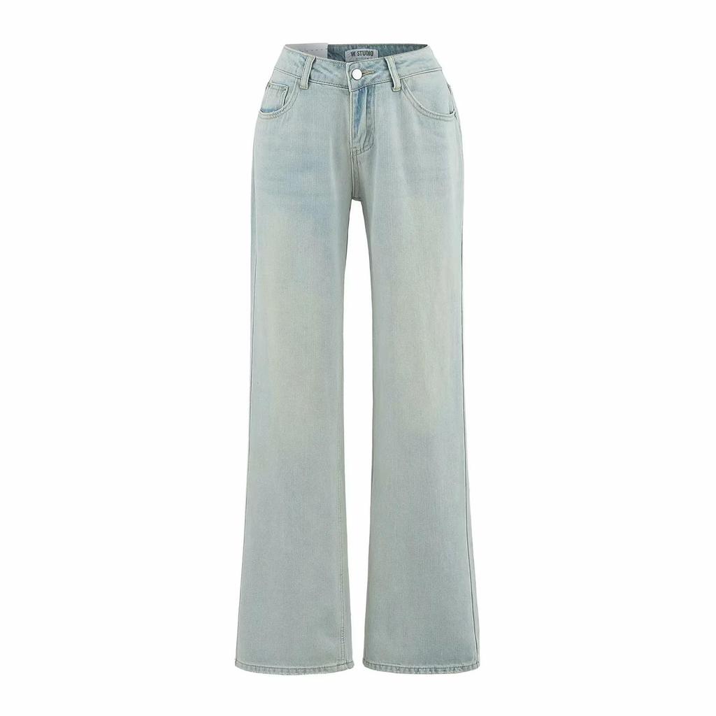 American Low-Waist Straight-Leg Loose Denim Distressed Wide-Leg Floor-Length Pants 2025 Summer Collection