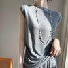 Women's Wool Sleeveless Pullover Qinghe Cashmere 50% Silk 50% Wool Spring and Summer Wool Short Sleeve Soft Comfortable Warm