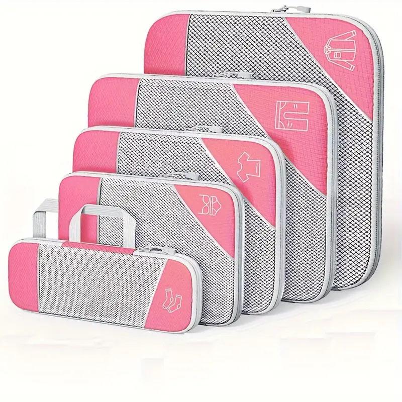 Diamond Grid Compression Travel Organizer 5-Piece Set: Suitcase and Clothing Storage Bags
