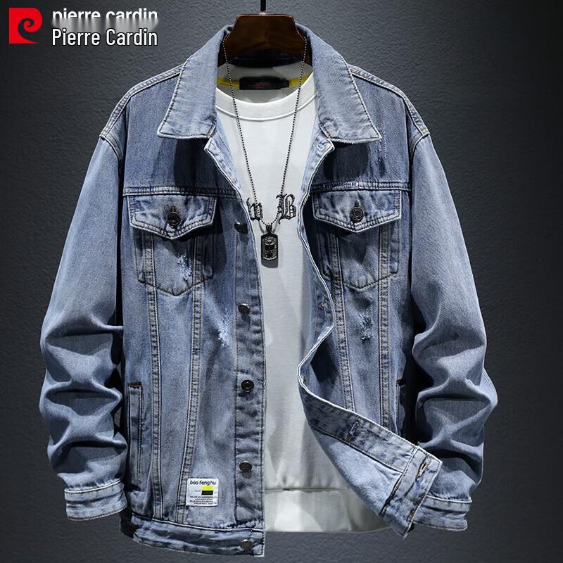 

Pierre Cardin Men s Fashion Distressed Long Sleeve Denim Jacket 3XL
