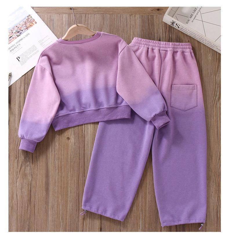 Lila Farbverlauf Hoodie und Jogginghose Set für Mädchen - Stylischer Frühjahrs-/Herbst-Freizeitanzug 2026