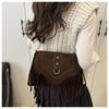 New Retro Suede Faux Leather Saddle Bag for Women Fringe Tassel Crossbody Shoulder Purse Vintage Western Style Handbag