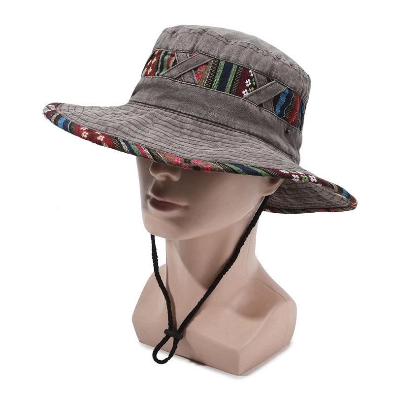 Personalized Ethnic Wind Bucket Hat Spring and Summer Outdoor Fashion Sun Hat Retro Wind Wash Old Street Wind Big Edge Hat