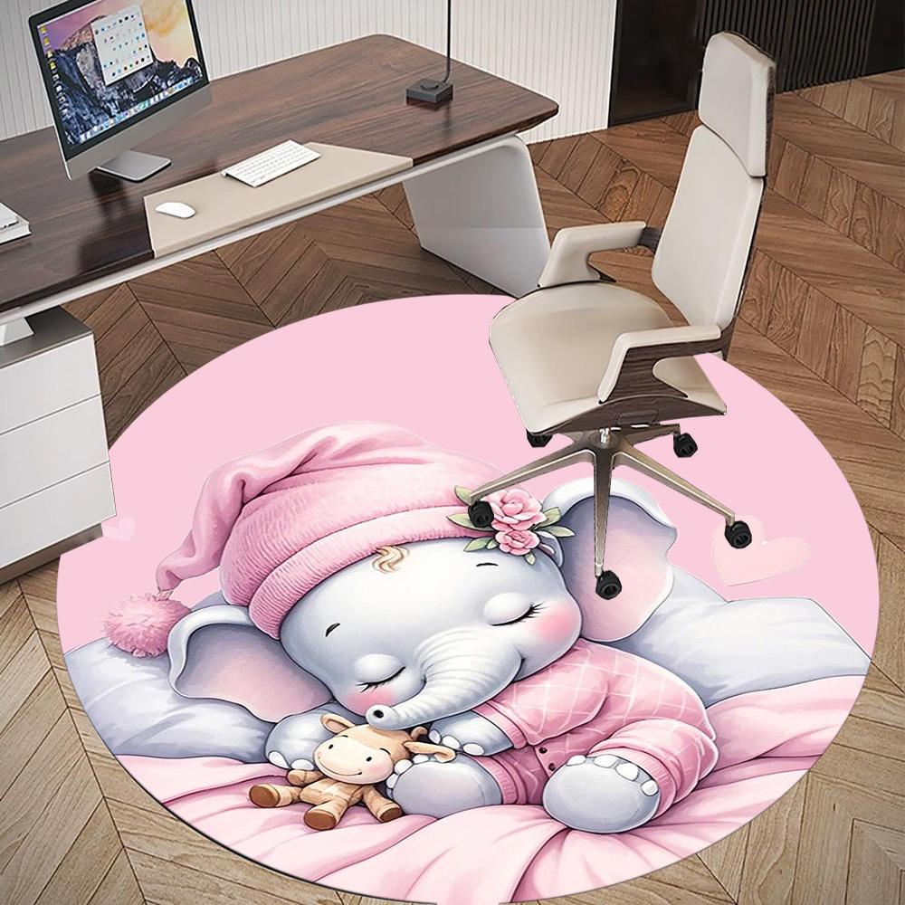 1PC Elephant Pink Cute Round Chair Mat Area Rug - Non-Slip, Floor Mat for Office, Bedroom, Home Decor Christmas Gift C0528006