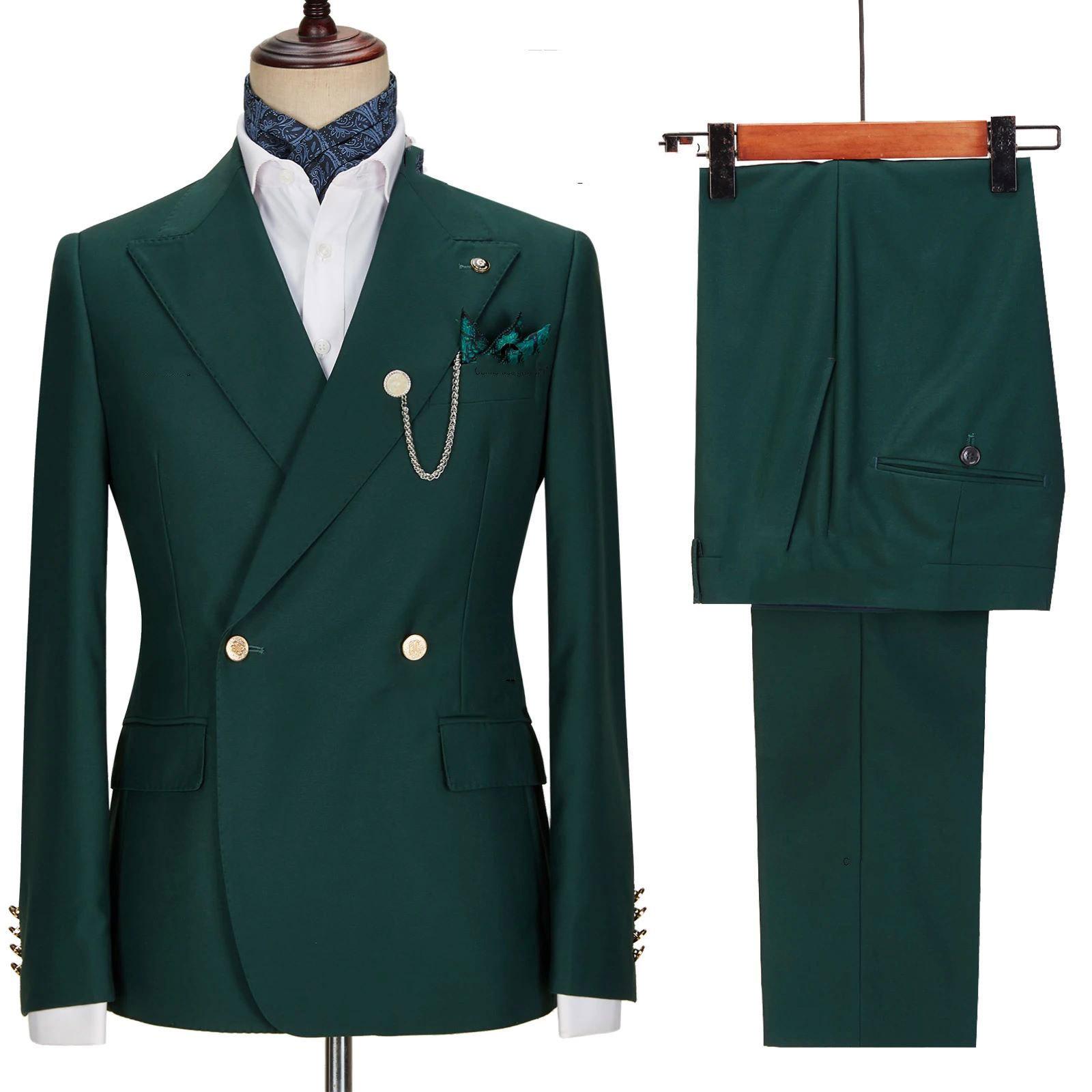 

New Fashion Royal Blue Suits For Men Double Breasted Jacket And Pants 2 Piece Slim Fit For Wedding Groom Party 5XL