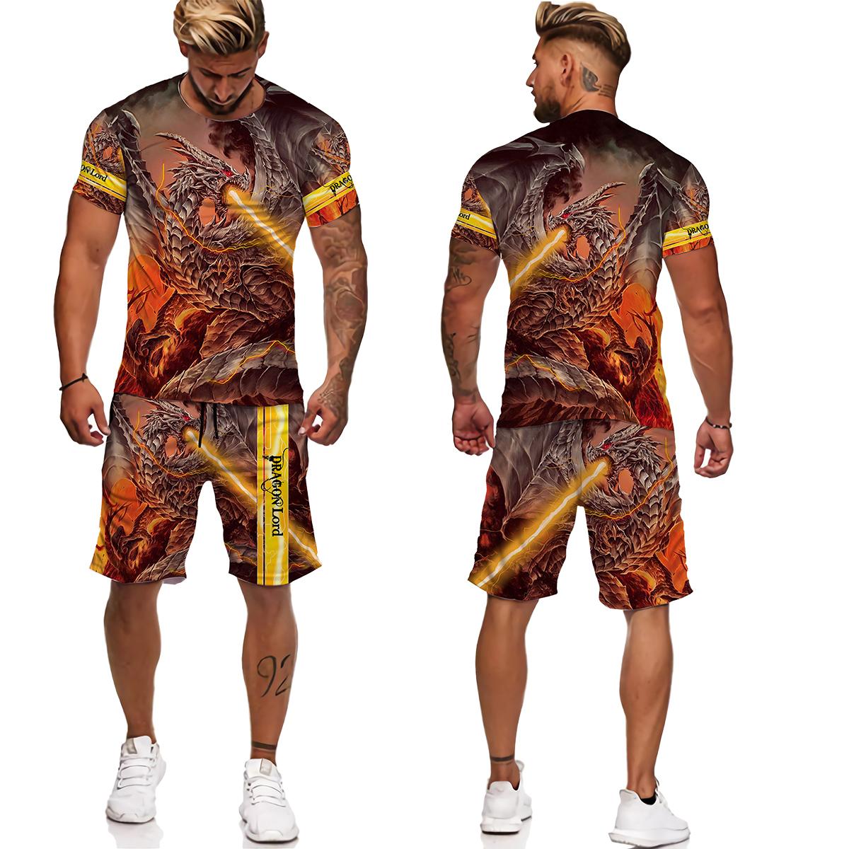 

Весенне-летний мужской спортивный костюм с 3D принтом Fly Dragon Tattoo, комплект из 2 предметов, модная футболка, мужская спортивная одежда, повседневная мужская одежда, костюм XXL