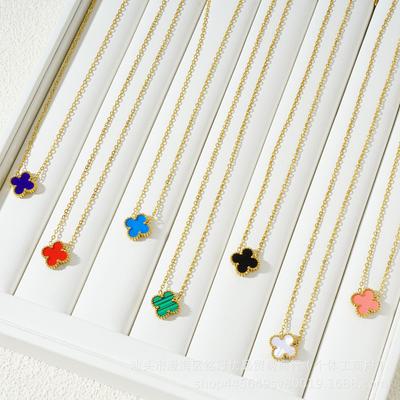 15mm Four-Leaf Clover Necklace Female Titanium Steel Petal Pendant High-Grade Ladies Necklace
