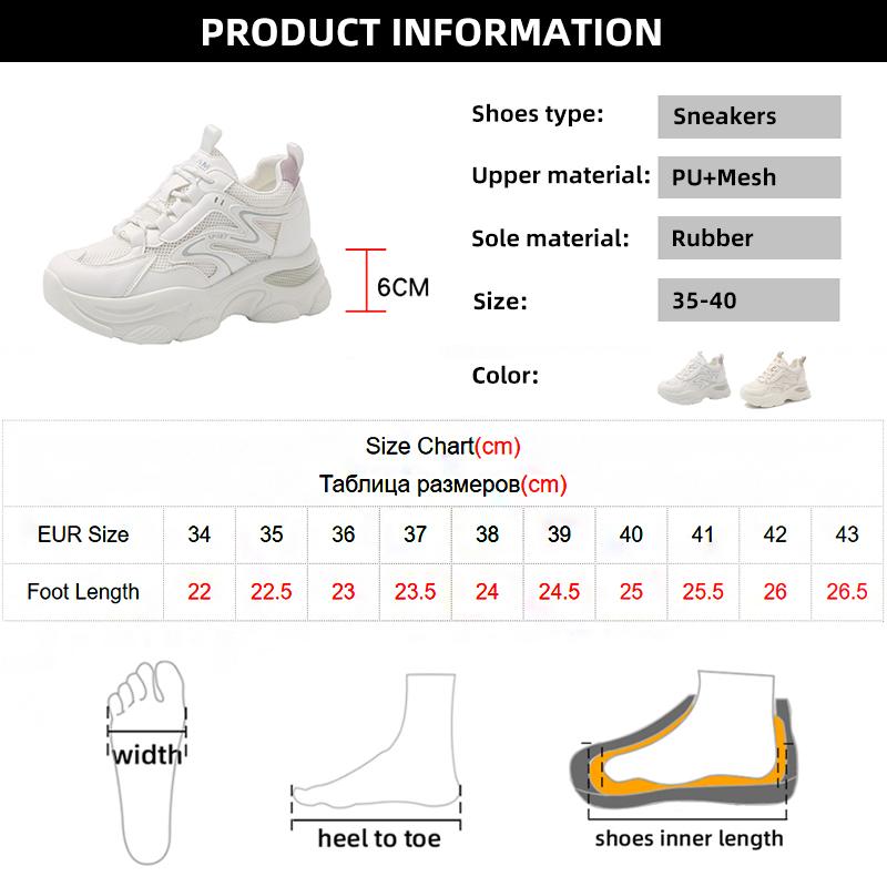 Fashion Women's Mesh Chunky Platform Sneakers Breathable Lace Up Running Trainers Woman 2024 Thick Bottom Non Slip Sports Shoes Ladies