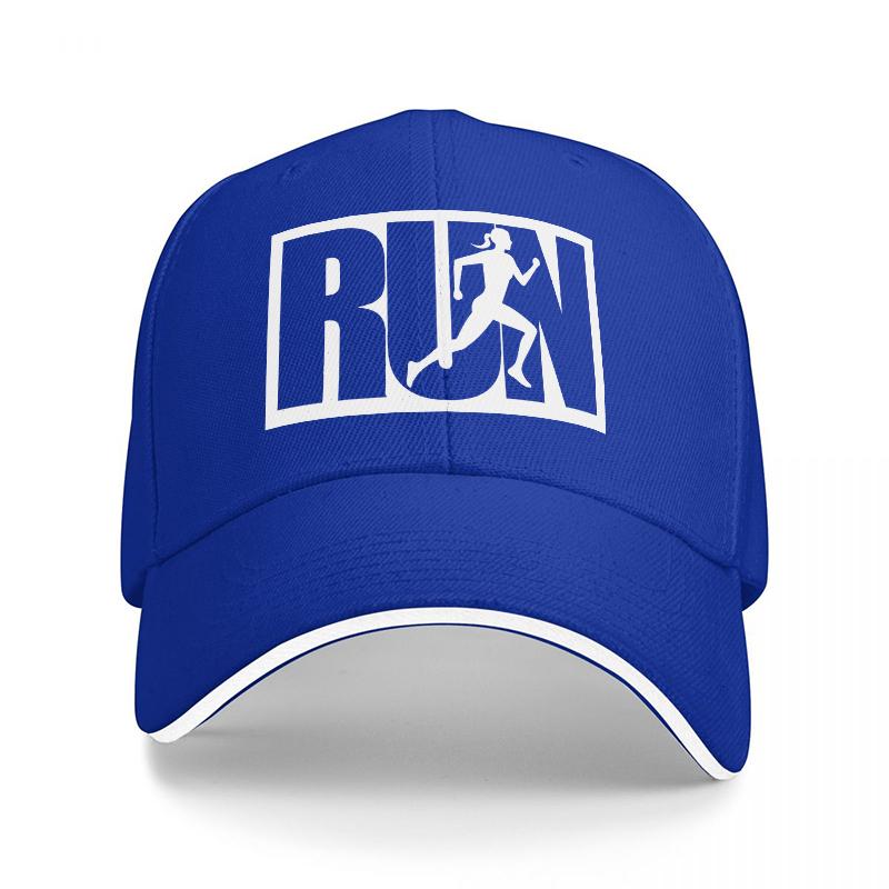 RUN Logo Black Baseball Cap with White Running Figure Design Sporty Style for Active Lifestyle Outdoor Fitness and Daily Wear