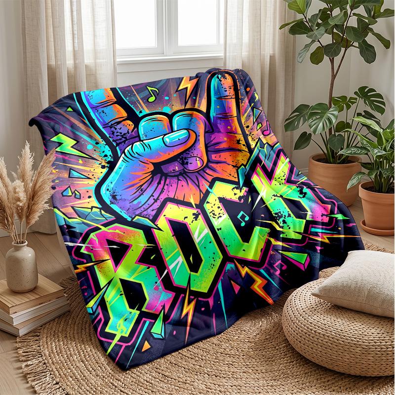 Rock Music Gesture Theme Blanket Lightweight Warm Flannel Blanket Decorative Throw Blanket for Home Decoration