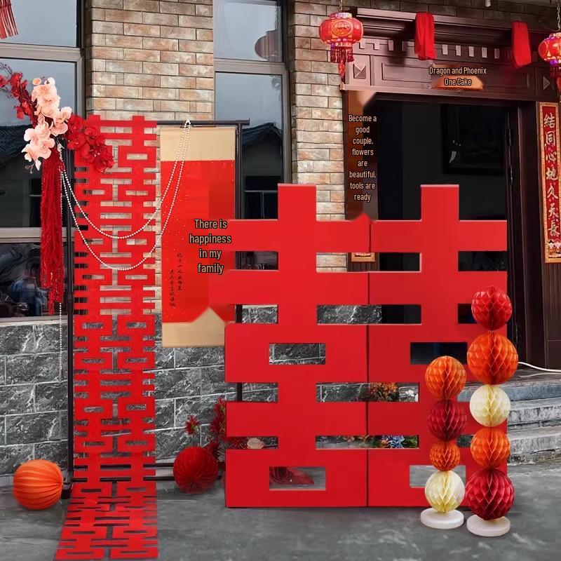Large 3D Double Happiness Courtyard Entrance Welcome Sign for Wedding Decoration